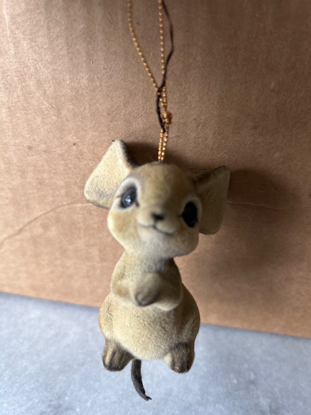 Vintage Mid Century Flocked Velvet Big Ear Mouse Ornament Japan Foil Label MCM